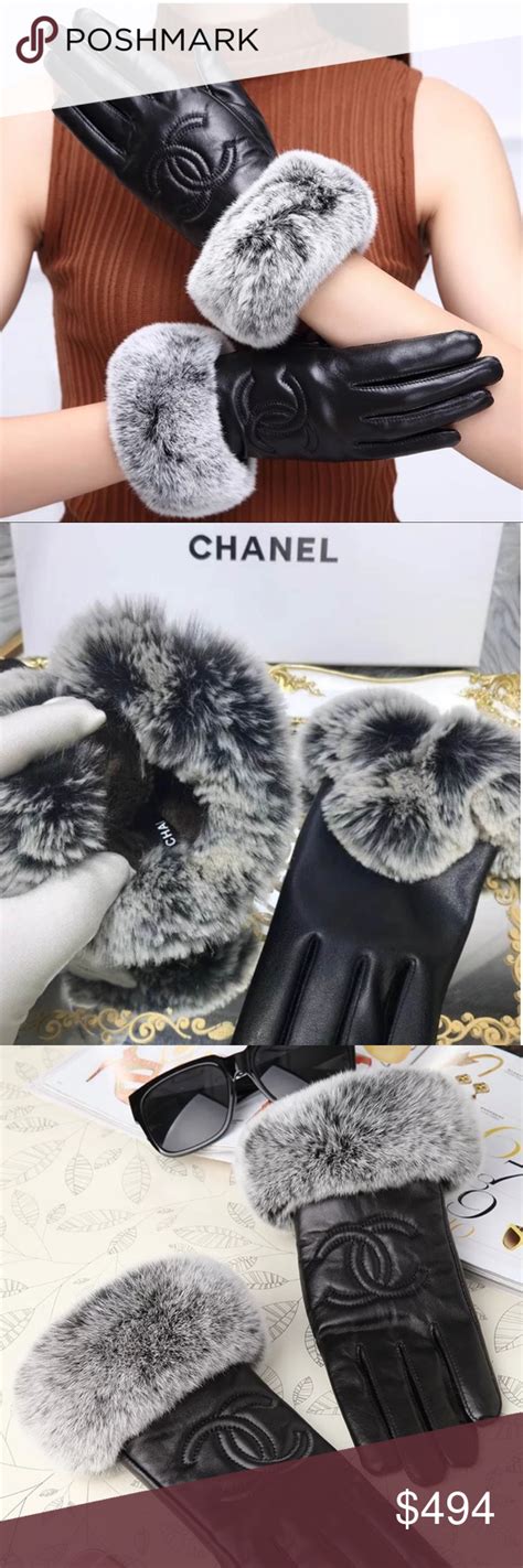 chanel leather fur gloves.